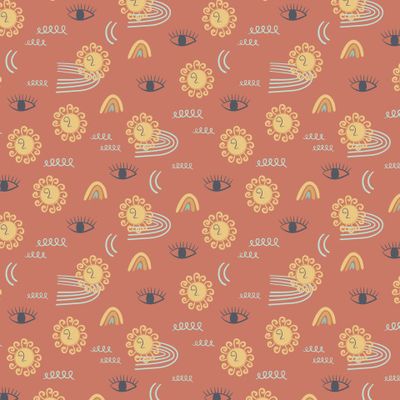 Ретро принт с солнцем, глазом, радугой и текстурами