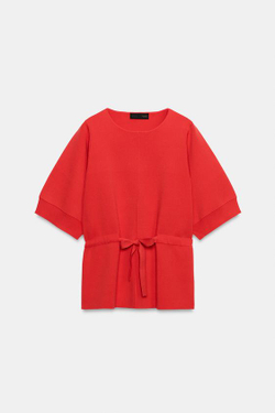 ZARA СВИТЕР С БАНТОМ НА РУКАВАХ, КОРАЛЛОВЫЙ/КРАСНЫЙ