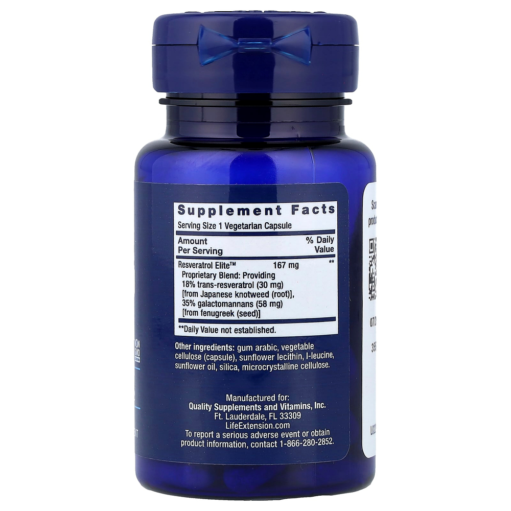 Life Extension, Resveratrol Elite™, 30 вегетарианских капсул