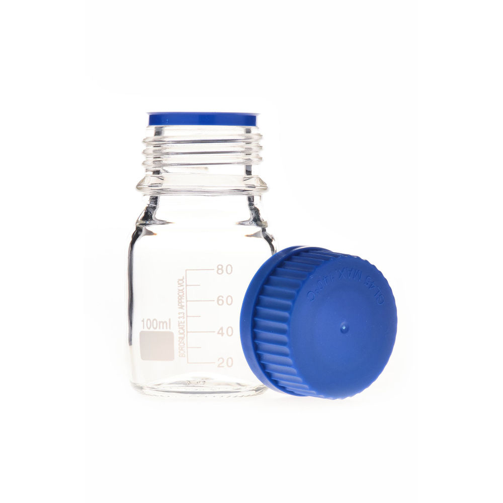 Банка лабораторная, 100 мл, светлое боросиликатное стекло с узким горлом