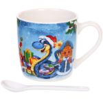 Кружка керамическая 200мл «Милый змей со Снегурочкой» с ложкой в подарочной коробке