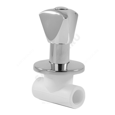 Клапан (вентиль) PP-R запорный белый хромированный Дн 32х90гр Ру25 внутренняя пайка LUX RTP (РосТурПласт) 14190