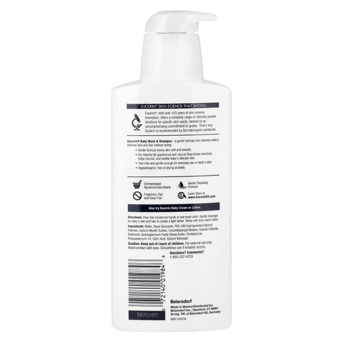 Eucerin, Baby, гель для душа и шампунь, без аромат, 400 мл (13,5 жидких унций)