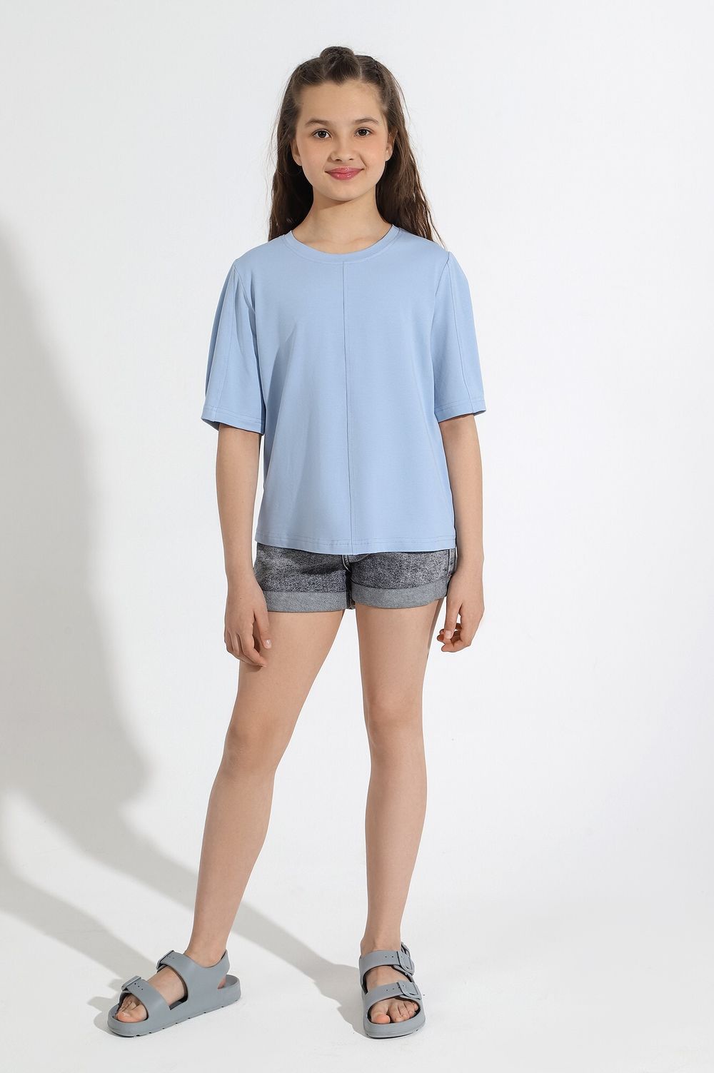 Фуфайка (футболка) для девочки Гретта-4 Виотекс СВЕТЛО-ГОЛУБОЙ