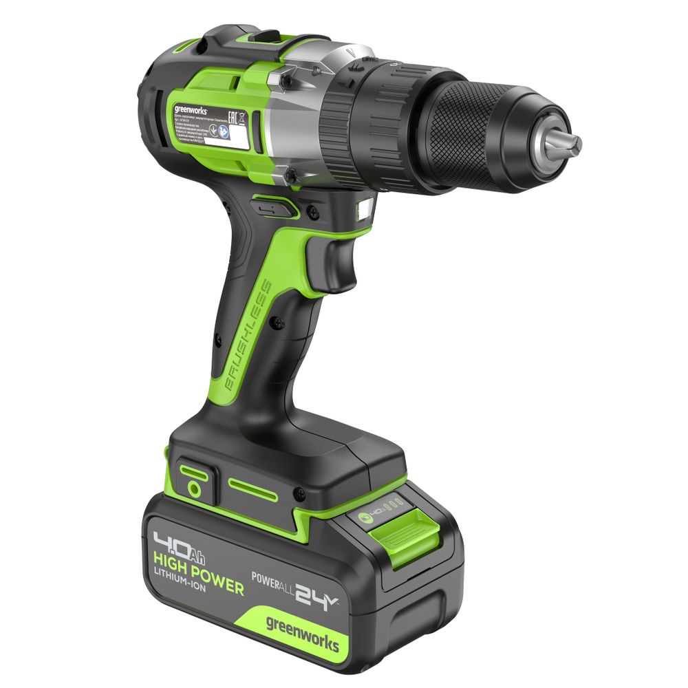 Дрель-шуруповерт ударная акк. Greenworks GD24DD60, 24V, б/щет, 30/60Нм,1х4Ач,ЗУ,кор (3704107CUB)