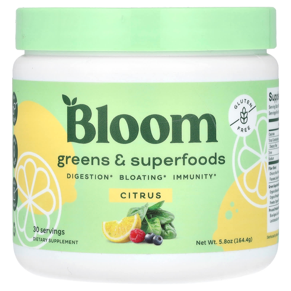 Bloom, Зелень и суперфуды, цитрусовые, 164,4 г (5,8 унции)