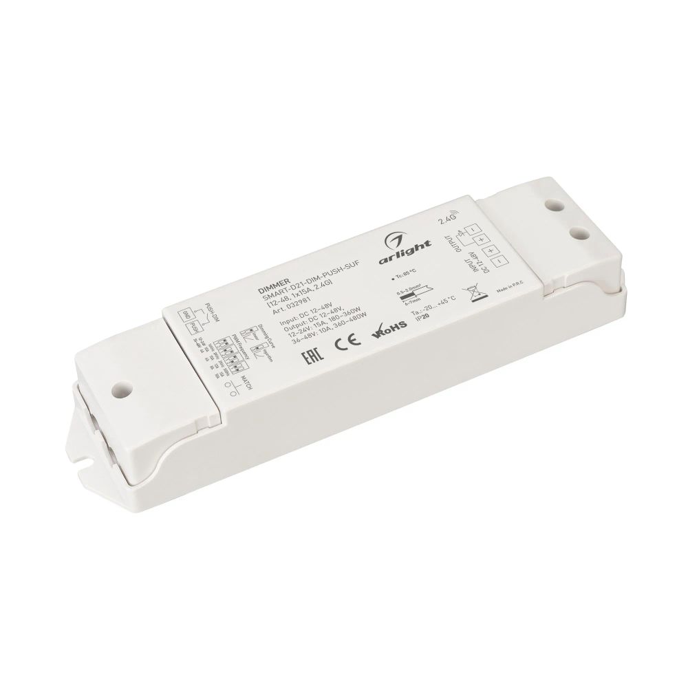 Диммер SMART-D21-DIM-PUSH-SUF (12-48, 1x15A, 2.4G) (Arlight, IP20 Пластик, 5 лет) 032981