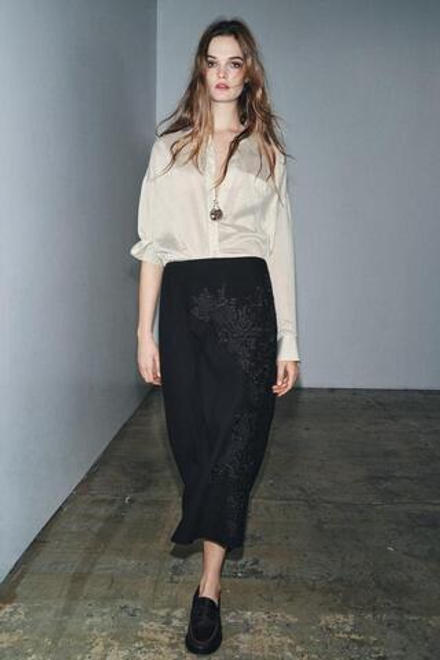 ZARA ДЛИННАЯ ЮБКА С ВЫШИВКОЙ ZW COLLECTION, ЧЕРНЫЙ