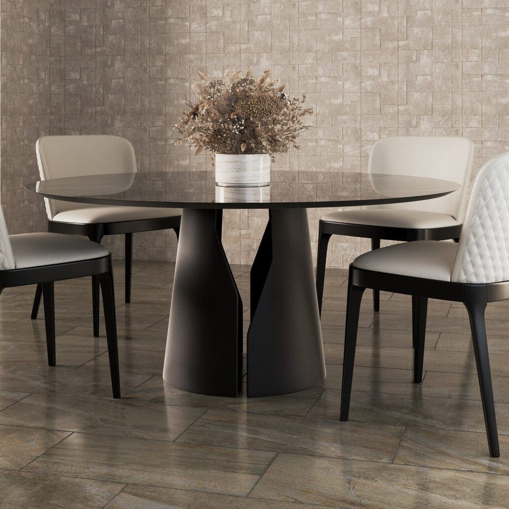 Стол круглый GIO 120, керамика глянцевая, черная