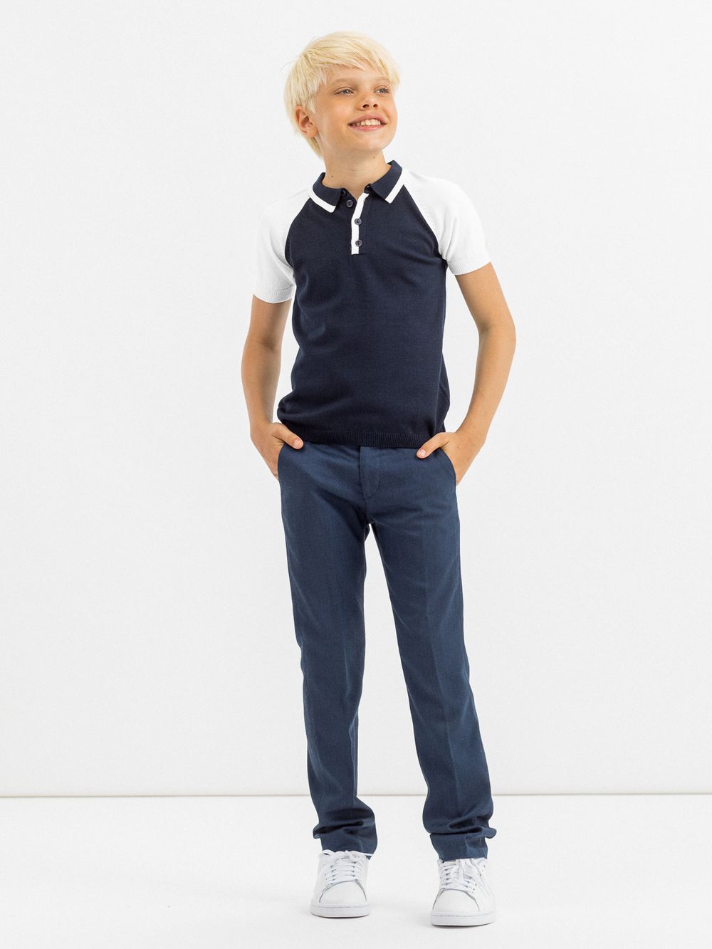 Поло для мальчика AT497 сине-белый