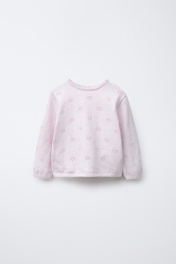 ZARA КАРДИГАН ИЗ СМЕСОВОГО ХЛОПКА И ШЕЛКА «2 В 1» С УЗОРОМ «СЕРДЦА», РОЗОВЫЙ