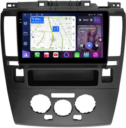 Магнитола для Nissan Tiida C11 2004-2013 (климат с круглым экранчиком, рамка черная) - FarCar BM9-1148CLB монитор 9.5" QLED на Android 14, TS10, 4+32Гб, CarPlay, 4G SIM-слот