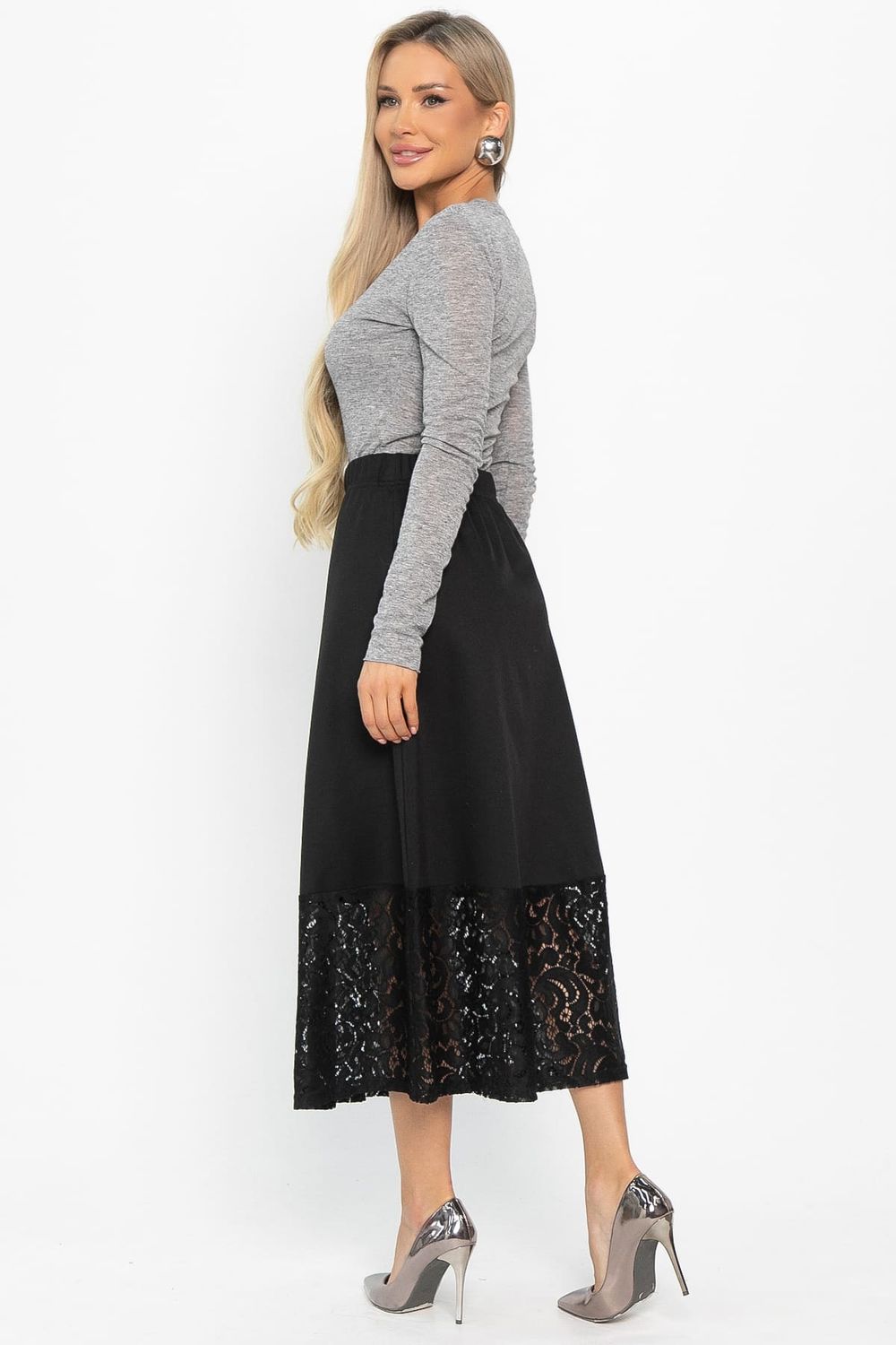 Юбка с кружевом Элегия (черная) Ю14913-10М LT Collection