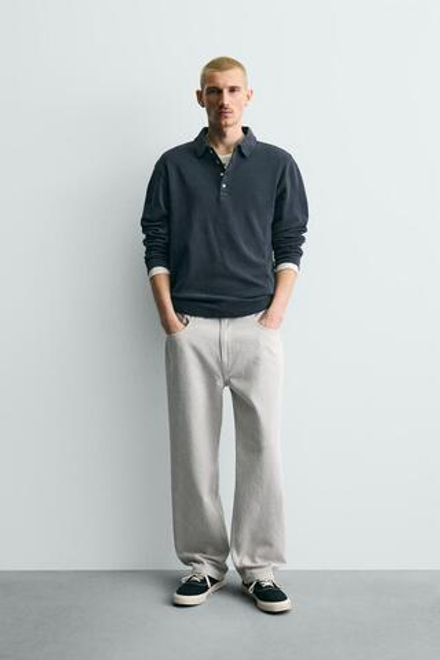 ZARA БРЮКИ STRAIGHT FIT ЖАККАРД, СЕРЫЙ