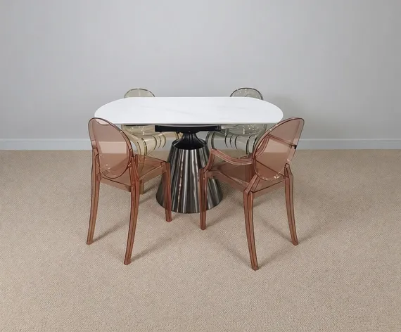 Стол обеденный раскладной Oda, Ø150 см, белый матовый керамогранит