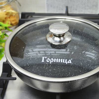 Сковорода 26см высота 7см Гранит со съемной ручкой и стеклянной крышкой, с2654аг