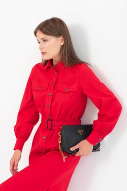Платье-рубашка красное из костюмной ткани