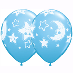 Шар латексный 28см Луна и Звезды (Голубой)