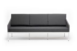 "Канны" диван 3-местный плетеный из роупа, каркас алюминий белый муар, роуп светло-серый круглый, ткань темно-серая 027