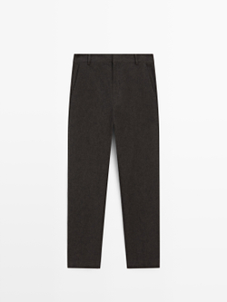 Massimo Dutti Зауженные брюки из смесового льна, пестро-коричневый