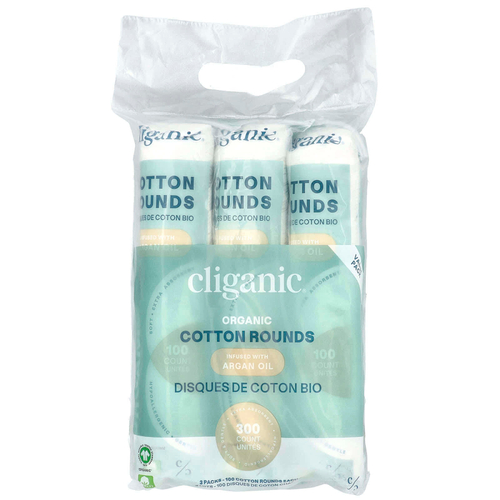 Cliganic, Круглые кружки из органического хлопка с аргановым маслом, 3 упаковки (100 шт.)