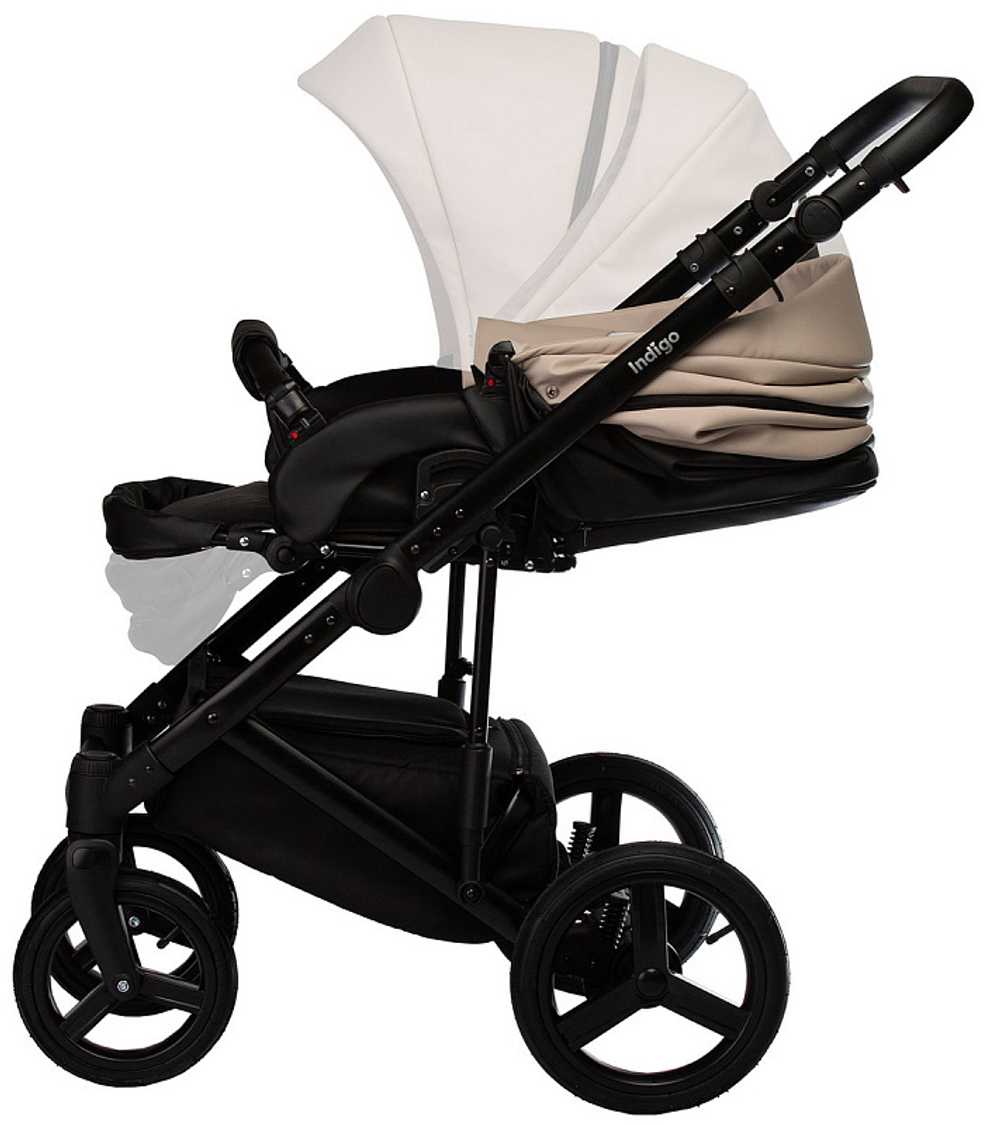 Детская коляска Indigo Tour Eco 3 в 1 с автокреслом Avionaut Cosmo Te01 черная кожа+бежевая кожа