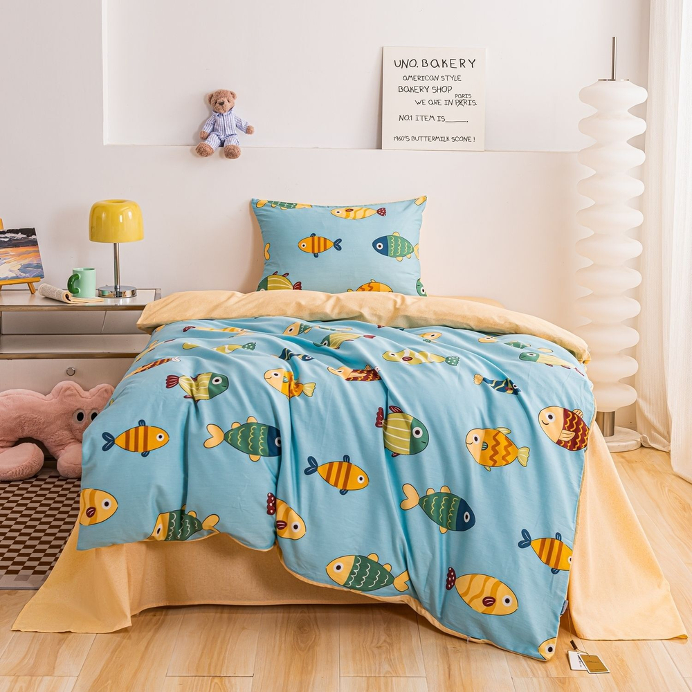 Комплект постельного белья на резинке Сатин Люкс KIDS 100% хлопок CDKR073 1.5-спальный наволочки 50x70