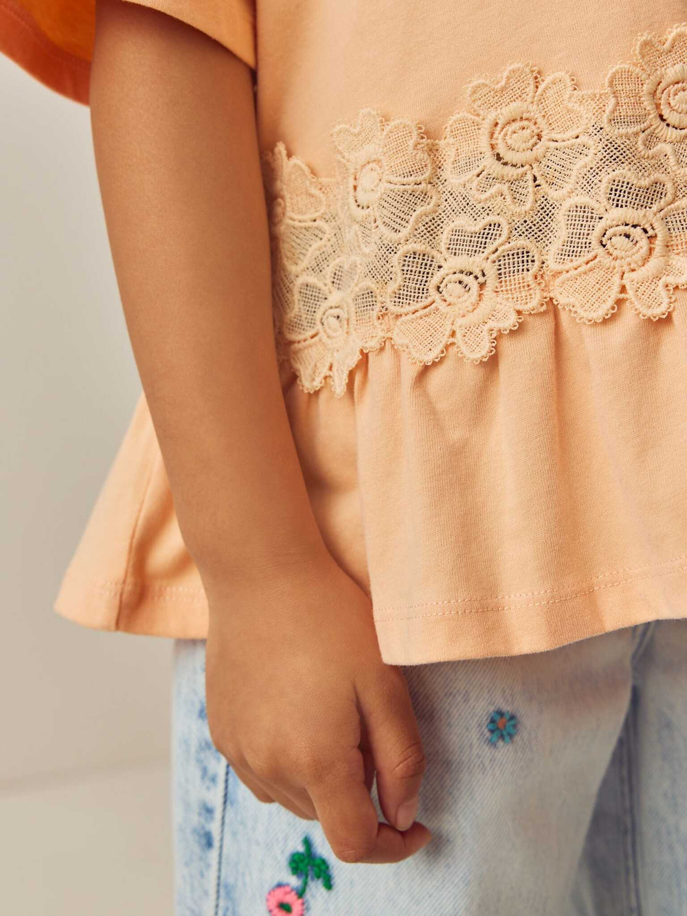 Футболка с кружевом для девочки Next E44-411, Персиковый