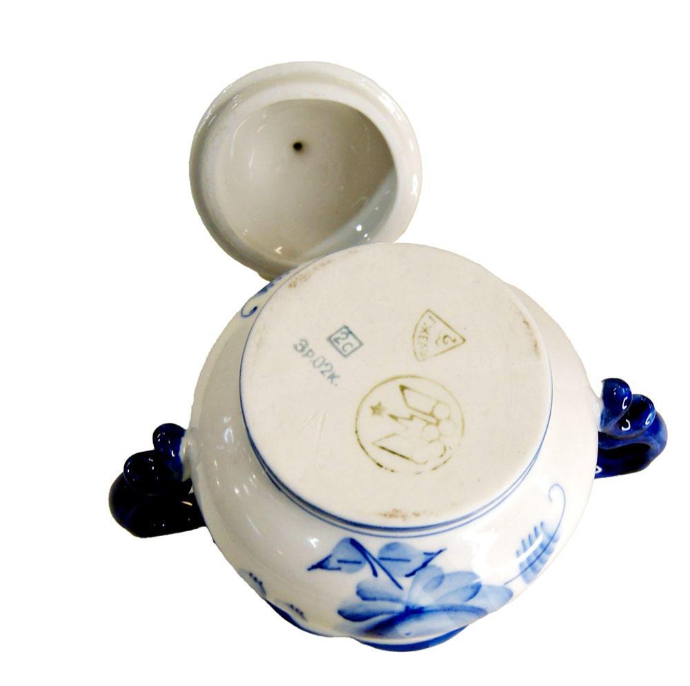 Сахарница.Фарфор. Гжель. Завод  Гжель. 1980 г. Логотип "Олимпиада"