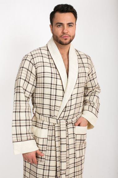 Вафельный мужской халат Gentelmen Style кремовый