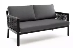 "Сан Ремо" диван 2-местный плетеный из роупа, каркас алюминий темно-серый, роуп серый, ткань серая