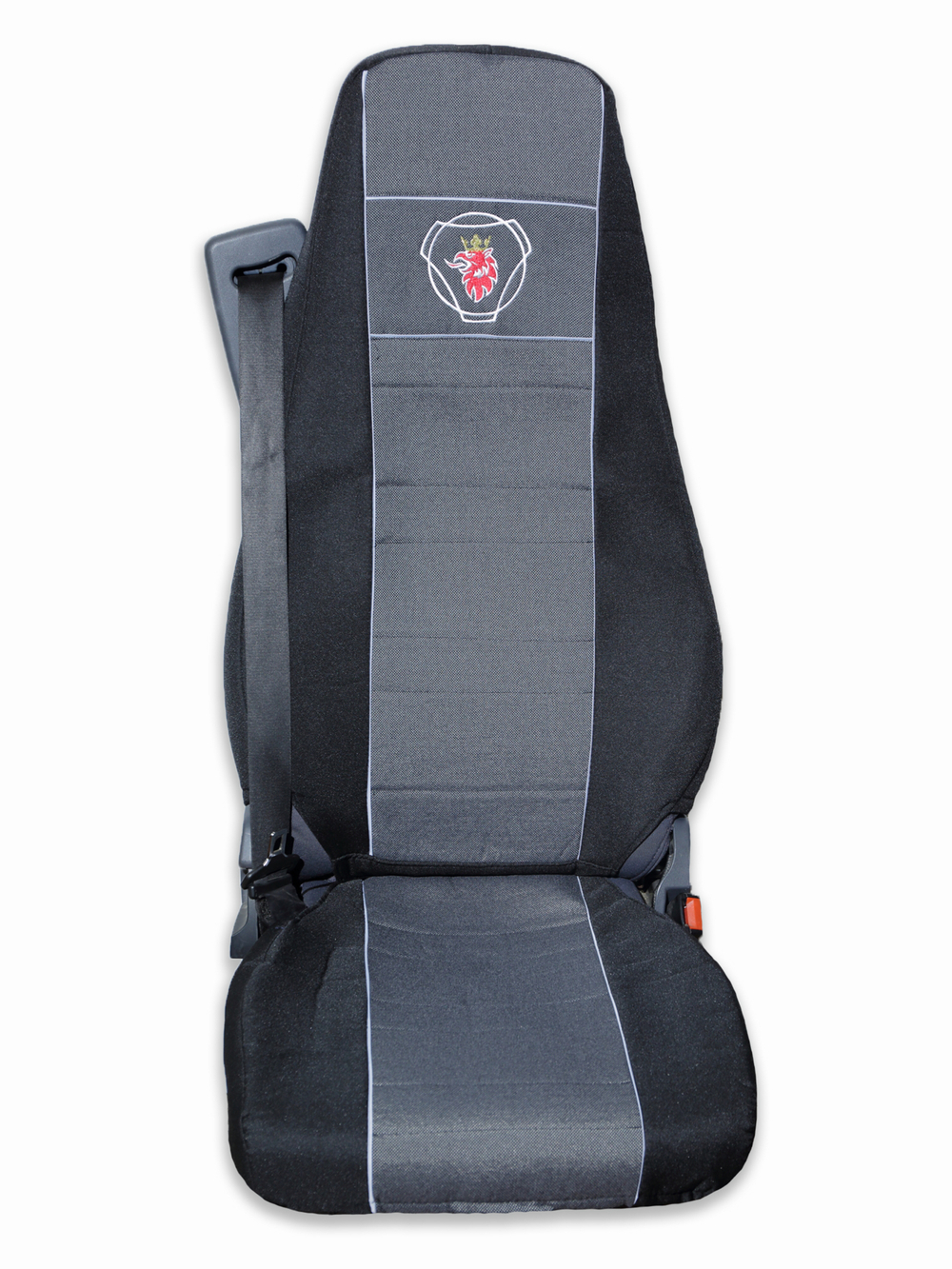 Чехлы SCANIA: 4 серия 2 низких сиденья (полиэфир, черный, серая вставка)