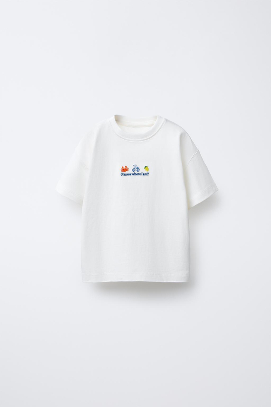 ZARA ФУТБОЛКА С ВЫШИВКОЙ, БЕЛЫЙ