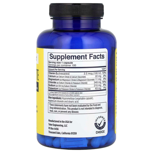 SaltStick, капсулы с электролитами, буферизованные электролитные соли, 100 вегетарианских капсул