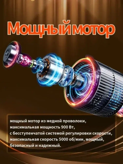 Ручная полировальная машинка электрическая, сетевая с регулируемой скоростью / Шлифовальная машинка для полировки и детейлинга кузова, 900 Вт