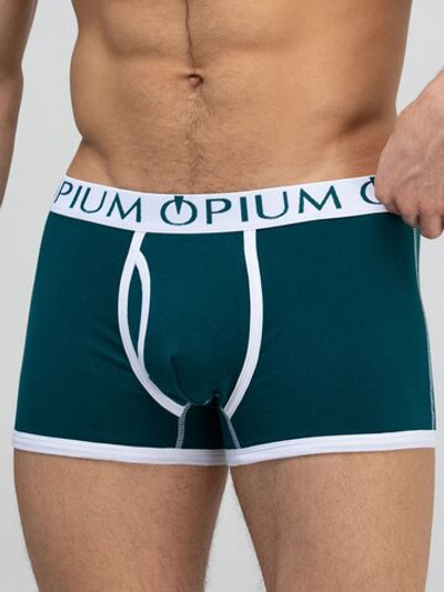 Мужские трусы-боксеры с контрастным поясом и отделкой (Размер: S) (Цвет: изумрудный)