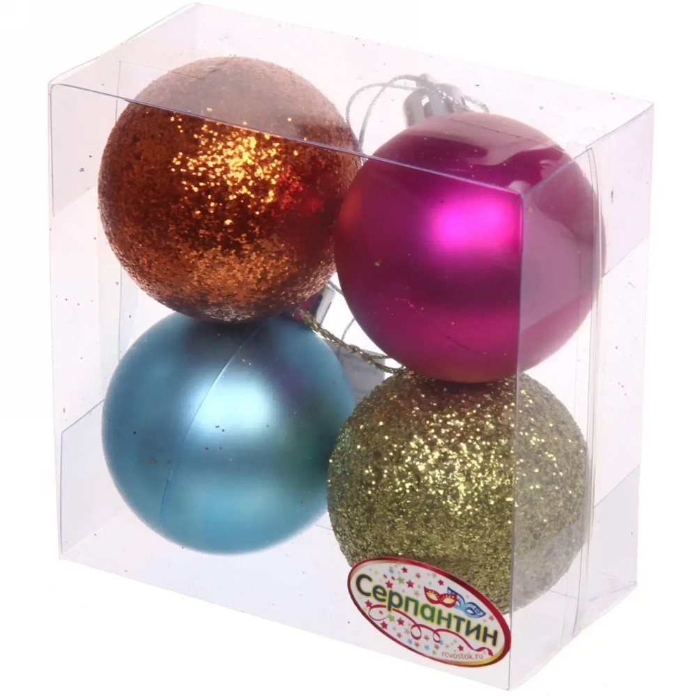 Новогодние шары 5 см (набор 4 шт) «Микс фактур», Яркий микс