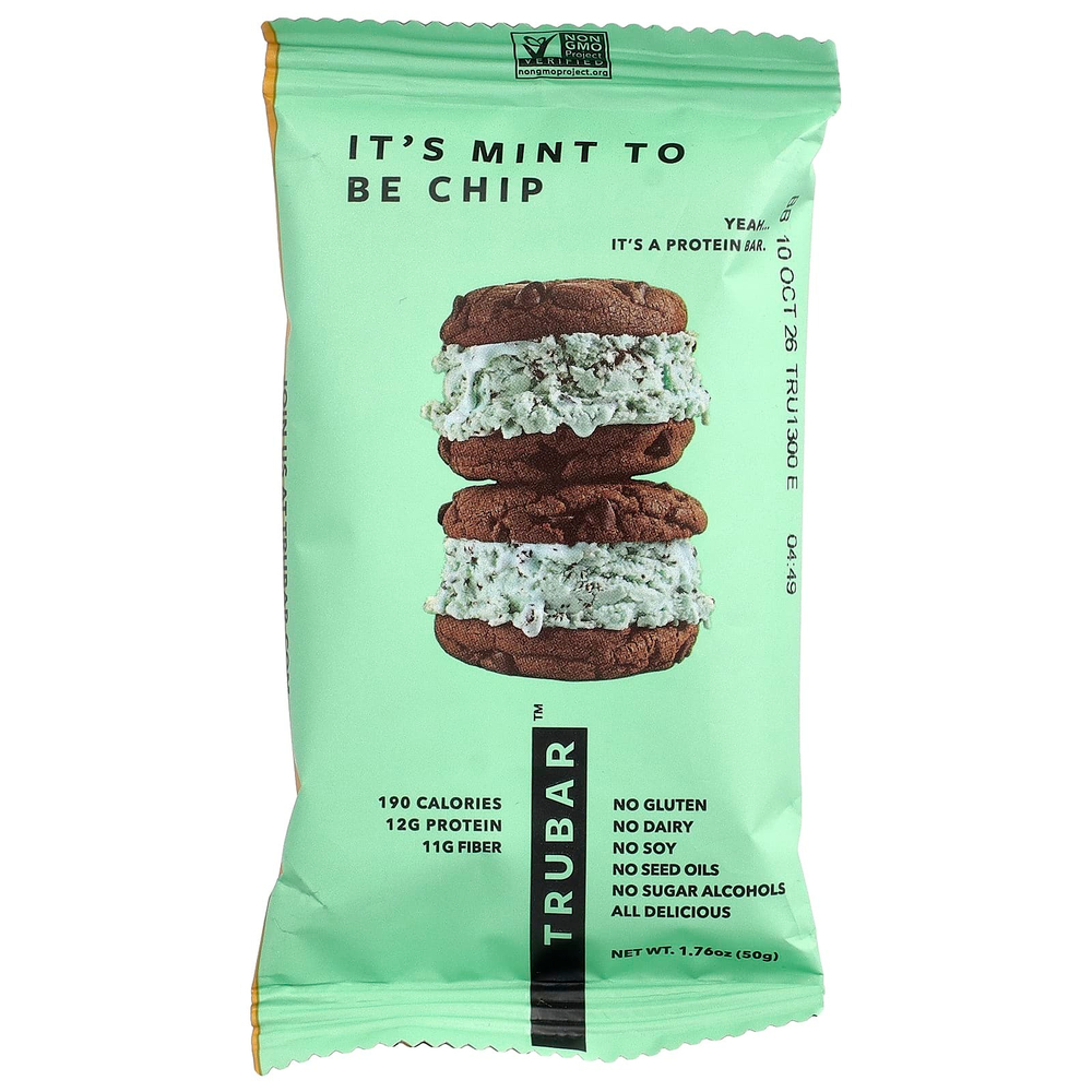 Trubar, протеиновый батончик на растительной основе, мятная крошка, 12 батончиков по 50 г (1,76 унции)