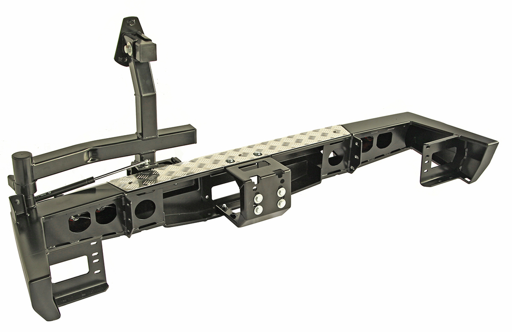 Бампер силовой задний УАЗ Патриот 2015+ с площадкой под лебедку, калиткой и фонарями, лифт 65 мм РИФ