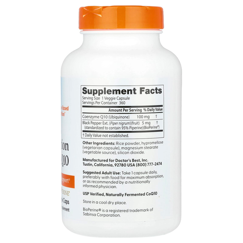 Doctor's Best, легкоусвояемый коэнзим Q10, 100 мг, 360 растительных капсул