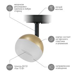 Трековый светильник однофазный ЭРА Round TR46-GX53 MG под лампу GX53 матовое золото