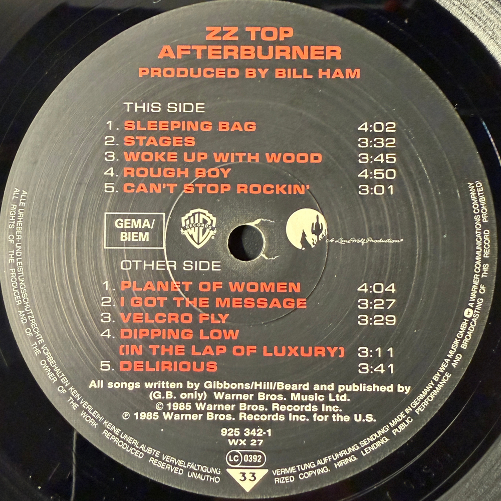 ZZ Top - Afterburner (Германия 1985г.)