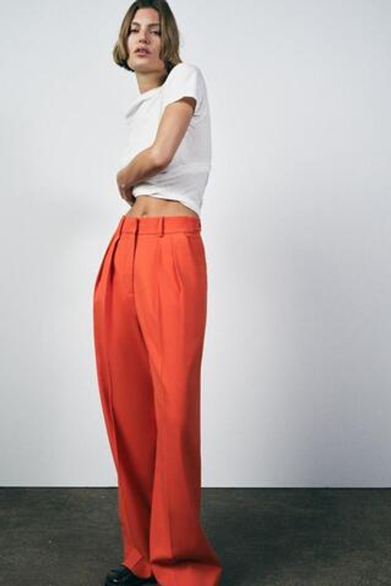 ZARA БРЮКИ С ЗАЩИПАМИ — ZW COLLECTION, ОРАНЖЕВЫЙ