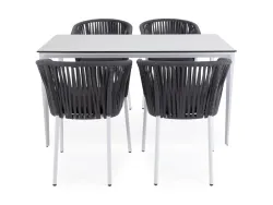 "Малага" обеденная группа на 4 персоны со стульями "Бордо", каркас белый, роуп серый