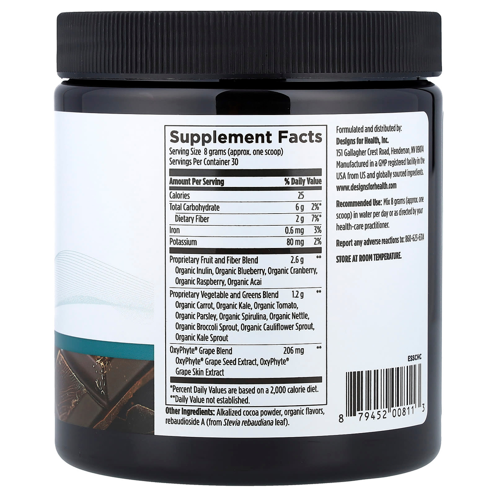 Designs For Health, EssentiaGreens™ и красные фрукты, с шоколадным вкусом, 240 г (8,4 унции)