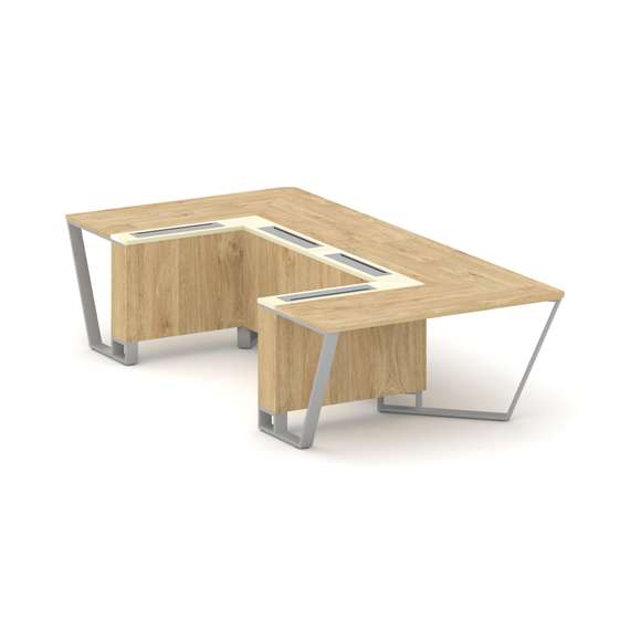 Steel Meet Стол переговорный П-образный KM-PR.B.SP-07P Тиквуд Светлый/Ваниль Глянец/Металл Серый 160