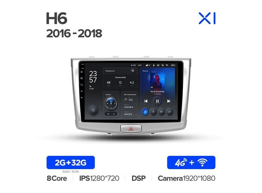 Магнитола Teyes X1 2-32 Wi-Fi + 4G Haval H6 2016 — 2018 10.2&quot;