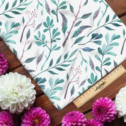 Ткань сатин нежные акварельные листочки