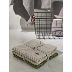 Набор из трех вязаных салфеток для уборки и мытья посуды бежевого и оливкового цветов из коллекции Essential, 28х28 см