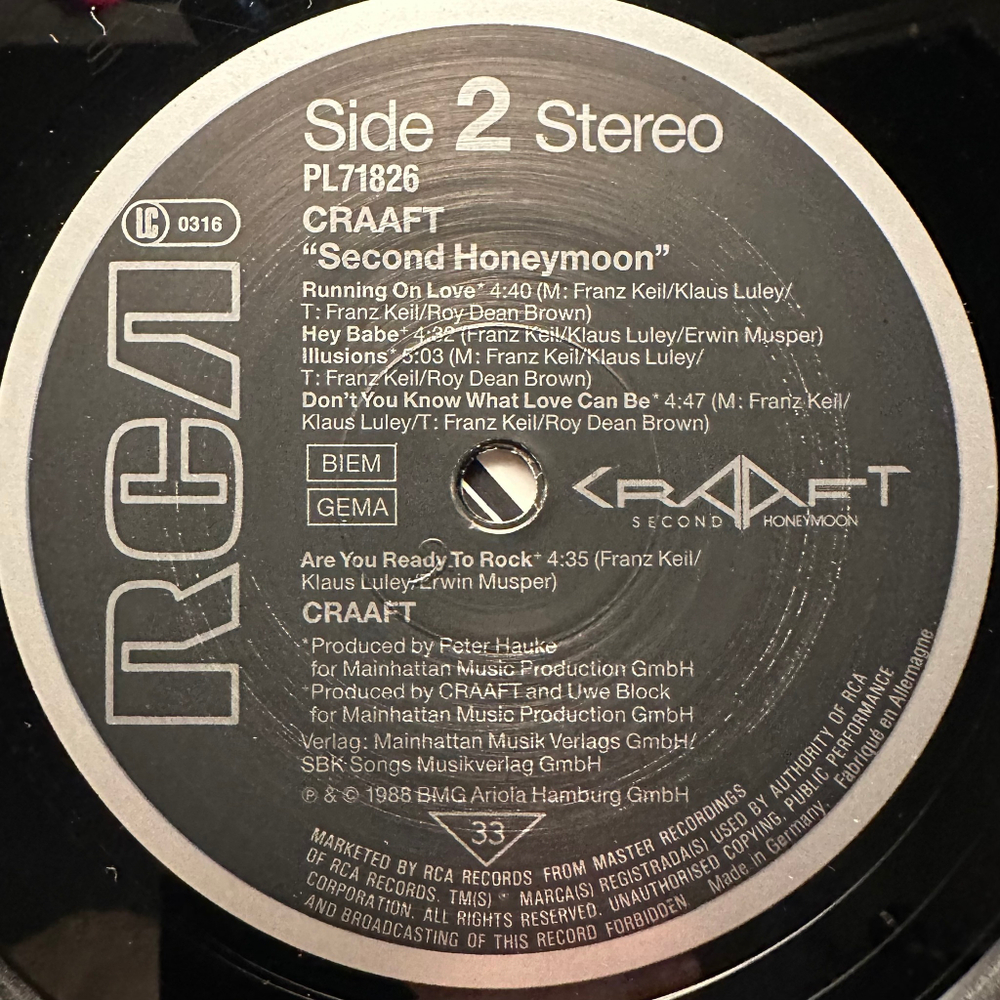 Craaft ‎– Second Honeymoon (Германия 1988г.)